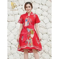 DRESS BATIK MIDI WARNA MERAH FREE OBI | OUTFIT KONDANGAN WANITA MODERN XL Model 4