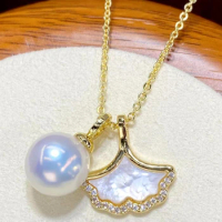 Natural Edison pearl pendant+18K gold and white shell necklace