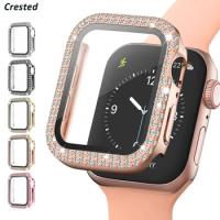 Glass+Case For Apple watch 44mm 40mm 42mm 38mm Accessories Bling Diamond Bumper Protector Cover iWatch series 3 4 5 6 se