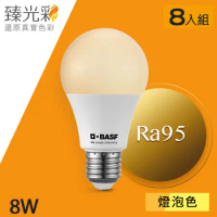【臻光彩】LED燈泡8W 小橘美肌_燈泡色8入(Ra95 /德國巴斯夫專利技術)