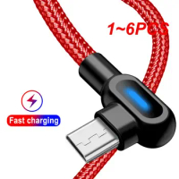 1~6PCS 90 Degree Type C Micro USB Cable Support 2.4A Fast Charge 1M 2M for 12 11 USB Type C Microusb Cord
