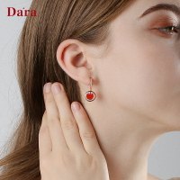 戴拉 925銀氣質高級感瑪瑙石幾何圓形耳環女 年新款潮耳飾品