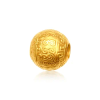 Pure 24K Yellow Gold Beads 999 Gold 3D Round Loose Beads