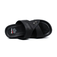 Sandal Selop Pria Kulit Kode Working R-36 Size 39 s/d 43 - Hitam, 43 SANDAL LEBARAN