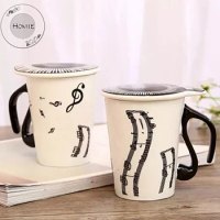 HOMIE 300ML Creative Music Tea Cup Stave Note Piano Key Board Shape Handle Ceramics Mug with cup Lid Christmas gift