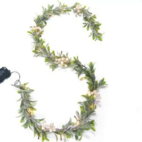 聖誕魁寄生葉子藤條帶雪帶燈裝飾藤條20個LED燈電池盒 帶防水遙控