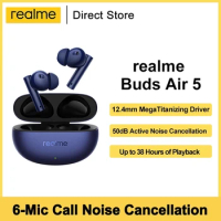 Realme Buds Air 5 Bluetooth 5.3 Earphone 50dB Active Noise Cancelling True Wireless Headphone Bluetooth 38 Hours Battery Life