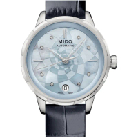 【MIDO 美度 官方授權】花雨系列雅緻蓮花女錶(M0432071613100 藍)
