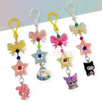 Gantungan Tas Mote Susun Mote Karakter Ganci Kunci Charm Souvenir Motor Cute Colorful Ribbon Flower 