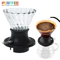 Immersion Coffee Dripper Glass Pour Over Coffee Maker V Shape Coffee Filter With Push Switch V02 Black 2-4 Cups