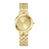 【GUESS】金色系 晶鑽簡約錶盤 絎縫造型不鏽鋼錶帶 手錶 女錶 母親節(GW0613L2)