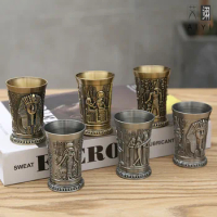 50ML Vintage Metal Egyptian Wine Glass Pharaoh Tut Engraving Goblet Metal Cocktail Whiskey Bar Cup Water Glass Bar Home Decor