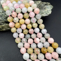 10mm Faceted Natural Morganite Beryls Stone Round Loose Beads For DIY Jewelry Making