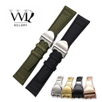 Rolamy 20 21 22mm Green Black Nylon Fabric Leather Band Wrist Watch Band Strap Belt With Deployment Clasp For Tudor