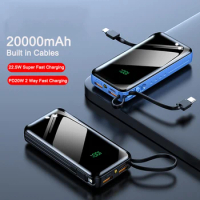 Power Bank 20000mAh PD 22.5W Fast Charge Powerbank External Battery Pack For iPhone Samsung Xiaomi Huawei Powerbank With Cable