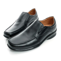 【GEORGE 喬治皮鞋】兩側切口免綁帶厚底真皮方頭鞋-黑色935032IN-10
