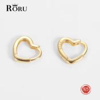 Real S925 Rose Gold Heart Hoop Earrings for Woman Rose Gold Geometry 925 Silver Hollow Out Fine Jewelry Gifts