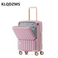 KLQDZMS Cabin Suitcase USB Charging Boarding Case 24" Front Opening Laptop Trolley Case ABS+PC Travel Bag 20" Rolling Luggage