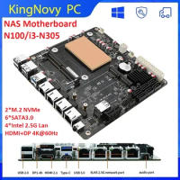 6-Bay Mini ITX Mainboard N100 i3-N305 12th Gen Intel 4x i226-V 2.5G Router 2*NVMe 6*SATA3.0 DDR5 NAS Motherboard PCIex1 Type-C
