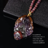 UMQ Natural Aurora Crystal General Fox Pendant Set Chain Carved with Gold Teeth Luxury Ornament