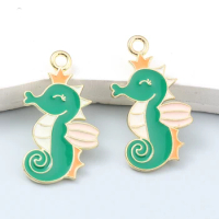 10pcs Cute Cartoon Sea Horse Enamel Charms Ocean Animal Beach Pendants For Making DIY Jewelry Accessories Handmade Findings
