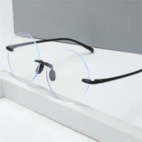 Round Frame Anti-UV Blue Rays Glasses Ultralight Diamond Cut Rimless Eyeglasses High-definition Computer Goggles Women Men
