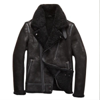 Winter Thick Genuine Sheepskin Leather Jacket Men B3 Air Force Flight Suit Mens Shearling Motorcycle Jackets and Coats