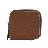 【Hermes 愛馬仕】Silkin Evercolor皮 絲巾內裡零錢包(金棕色)