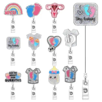 1pc Crystal Acrylic Retractable Badge Reel for Staff Nurse Workers Pass Work Card Badge Holder ID Tag Clips