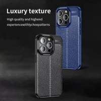 Business Style Litchi Pattern Silicone Shockproof Case For iPhone 15 14 13 12 11 Pro Xs Max XR 7 8 6 6s Plus SE 2020 Back Cover