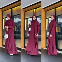 Shanum Dress Ceruty Simple Ootd Bridesmaid Wudhu Friendly DRESS + HIJAB MAROON
