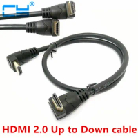 HDMI 2.0 4K 3D Dual 90 Degree Up Angled HDMI Male to Down Angled HDMI Male HDTV Cable 30cm/60cm/180cm for DVD PS3 PC