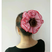 Dây buộc tóc caro đỏ scrunchies vải 4 lớp 16cm dây buộc tóc vải vintage