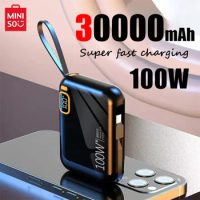 Miniso 30000mAh Portable Power Bank PD100W USB to TYPE C Cable Two-way Fast Charger Mini Powerbank for iPhone Samsung Xiaomi