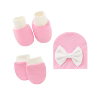 3 Pcs/set Simple Newborn Baby Births Cap Glove Set Soft Cotton Kids Infants Anti-scratch Gloves,Socks and Hat soft and comfortab