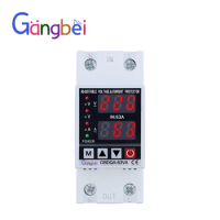 Din Rail Dual Display Adjustable Over Voltage Current and Under Voltage Protective Device Protector Relay 63A 220V 230V Gangbei