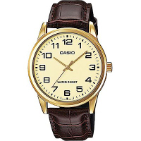 CASIO 經典復古時尚簡約指針紳士腕錶(MTP-V001GL-9B)黃面X金框/40mm