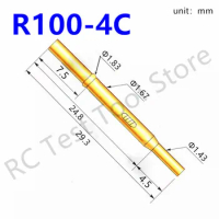 20/100PCS R100-4C Test Pin P100-B Receptacle Brass Tube Needle Sleeve Seat Crimp Connect Probe Sleeve 29.3mm Outer Dia 1.67mm