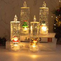 6.7x19.5cm Large Santa Claus Christmas Tree Crystal LED Candle Flickering Flameless LED Candles Night Light Lamp Christmas Decor