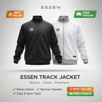 Jaket Sport Pria ESSEN Hitam Polos | Jaket Badminton & Training | Nyaman Harian