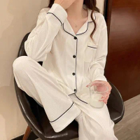 Pajama Sets For Women White Sleepwear Fashion Pyjama Femme All-match Pijama Feminino