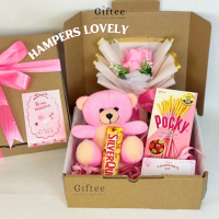HAMPERS LOVELY VALENTINE BONEKA BEAR COKELAT BUNGA SNACK KADO HADIAH GIFT BOX ANNIVERSARY GIFTEE ID