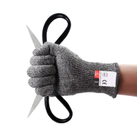 1Pair Anti Cut Proof Gloves Hot Sale GMG Grey Black HPPE EN388 ANSI Anti Cut Level 5 Safety Work Gloves Cut Resistant Gloves