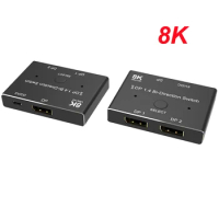 Displayport 1.4 Switch 8K Displayport Bi-direction Splitter Switcher 2 In 1 Out 2X1 1X2 8K@30Hz,4K@120Hz for Computer Monitor TV
