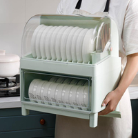 碗櫃 碗筷收納盒帶蓋雙層瀝水放碗碟置物架家用廚房裝碗盤收納架箱碗櫃