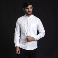 Casella Casella Baju Koko Pria Lengan Panjang Arabesque White Design | Baju Koko Putih Lengan Panjang 9751 White