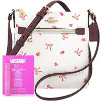 象牙白色花朵圖樣斜背包+MOSCHINO小香水