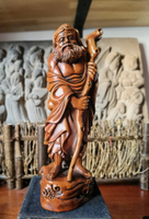 小葉黃楊木雕古裝八仙人物~鐵拐李，高20直徑7厘米，重280