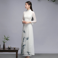 中國風復古仙氣奧黛旗袍改良版禪舞禪服茶服雙層連衣裙