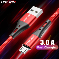 USLION 3A Micro USB Cable Fast Charge USB Data Cable Cord for Samsung S6 Xiaomi Redmi Android Micro usb Cable Mobile Phone Red